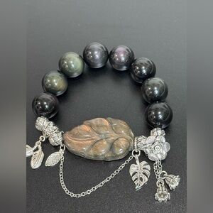 Elegant Rainbow Obsidian,Labradorite Leaf Bracelet